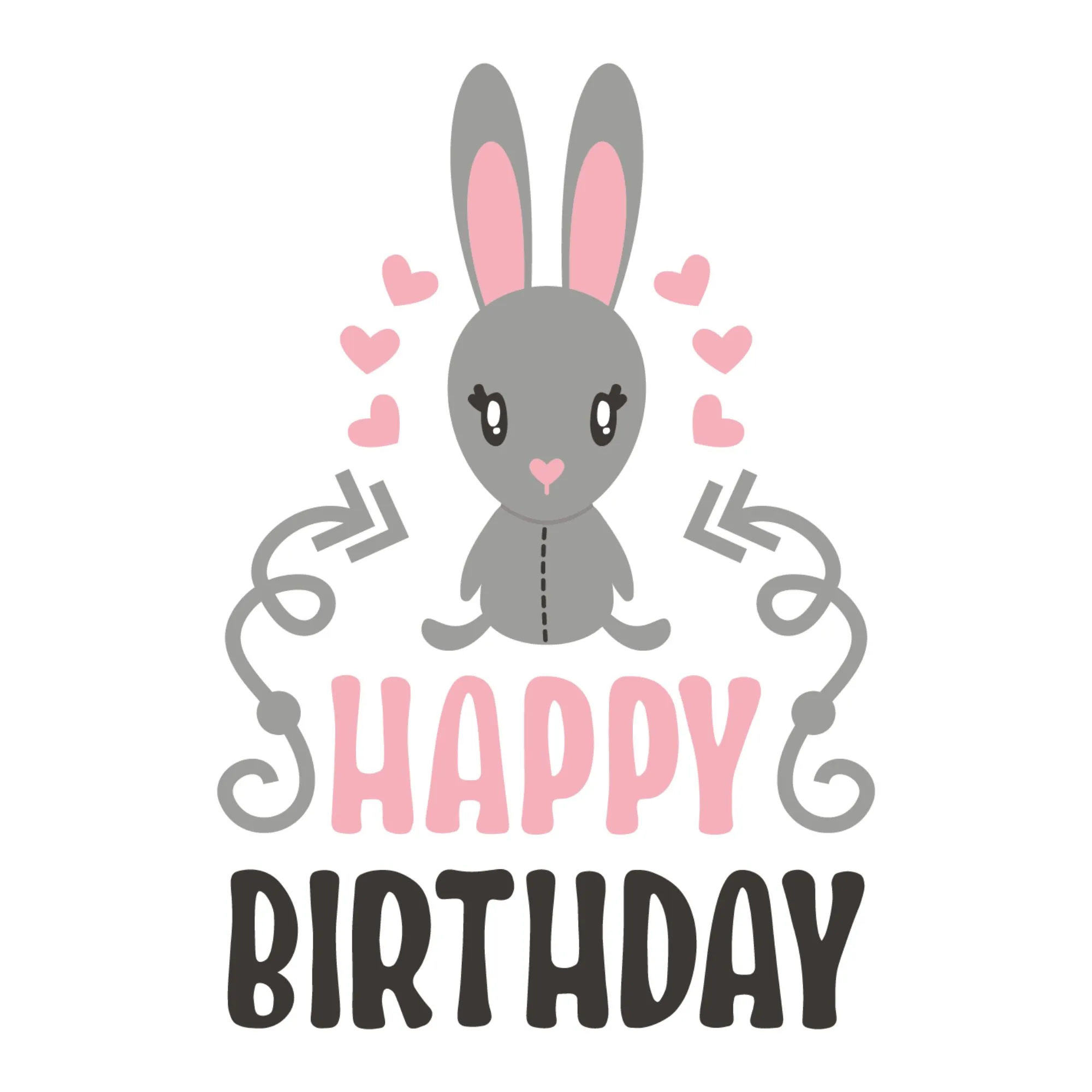 Happy Birthday Cute Bunny DTF Transfer – Kids Party Print