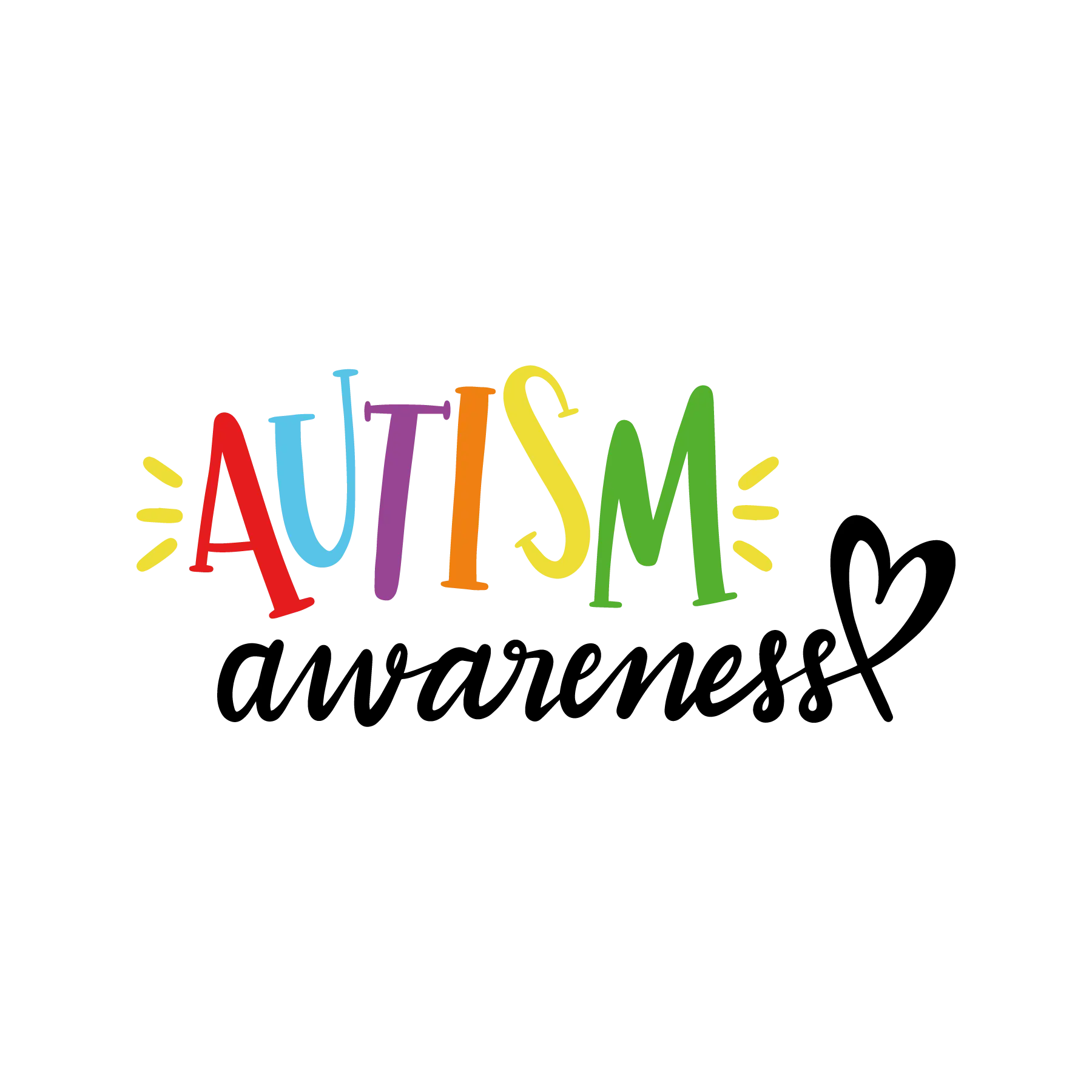 Autism Awareness Colorful Text DTF Transfer